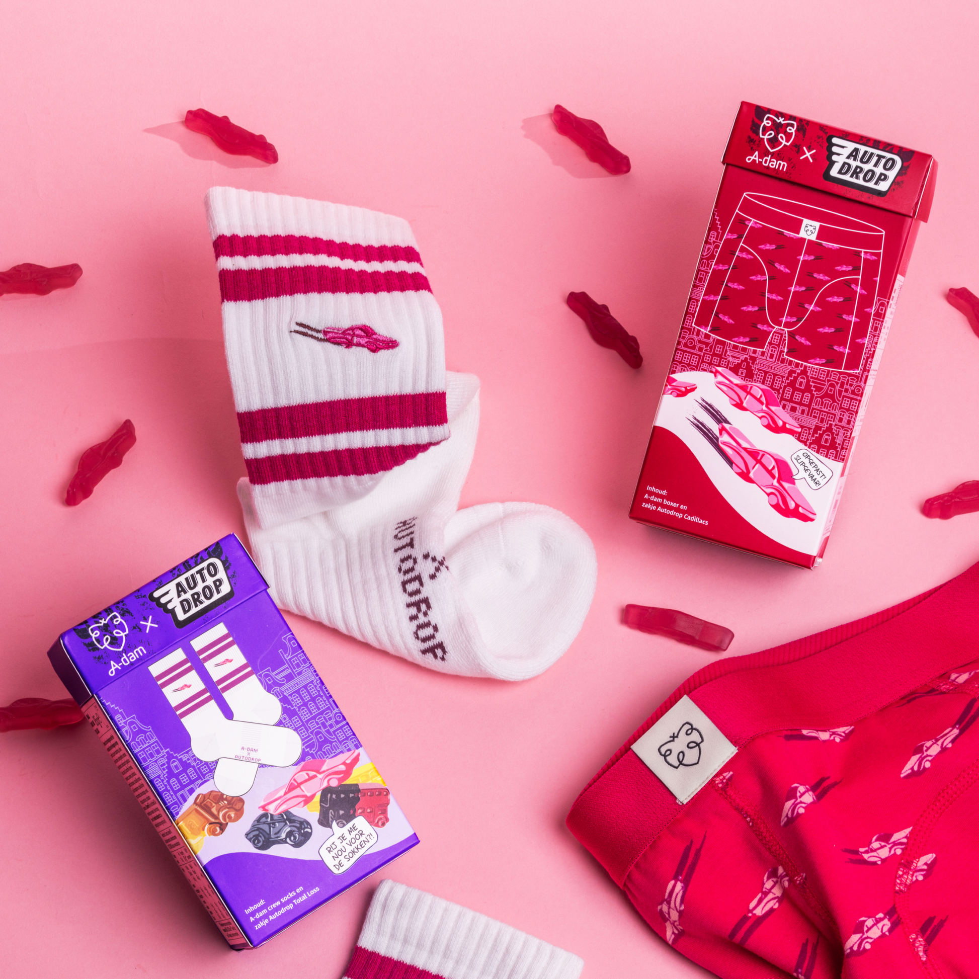 A-dam x Autodrop sokken en boxer met fliptop doosjes