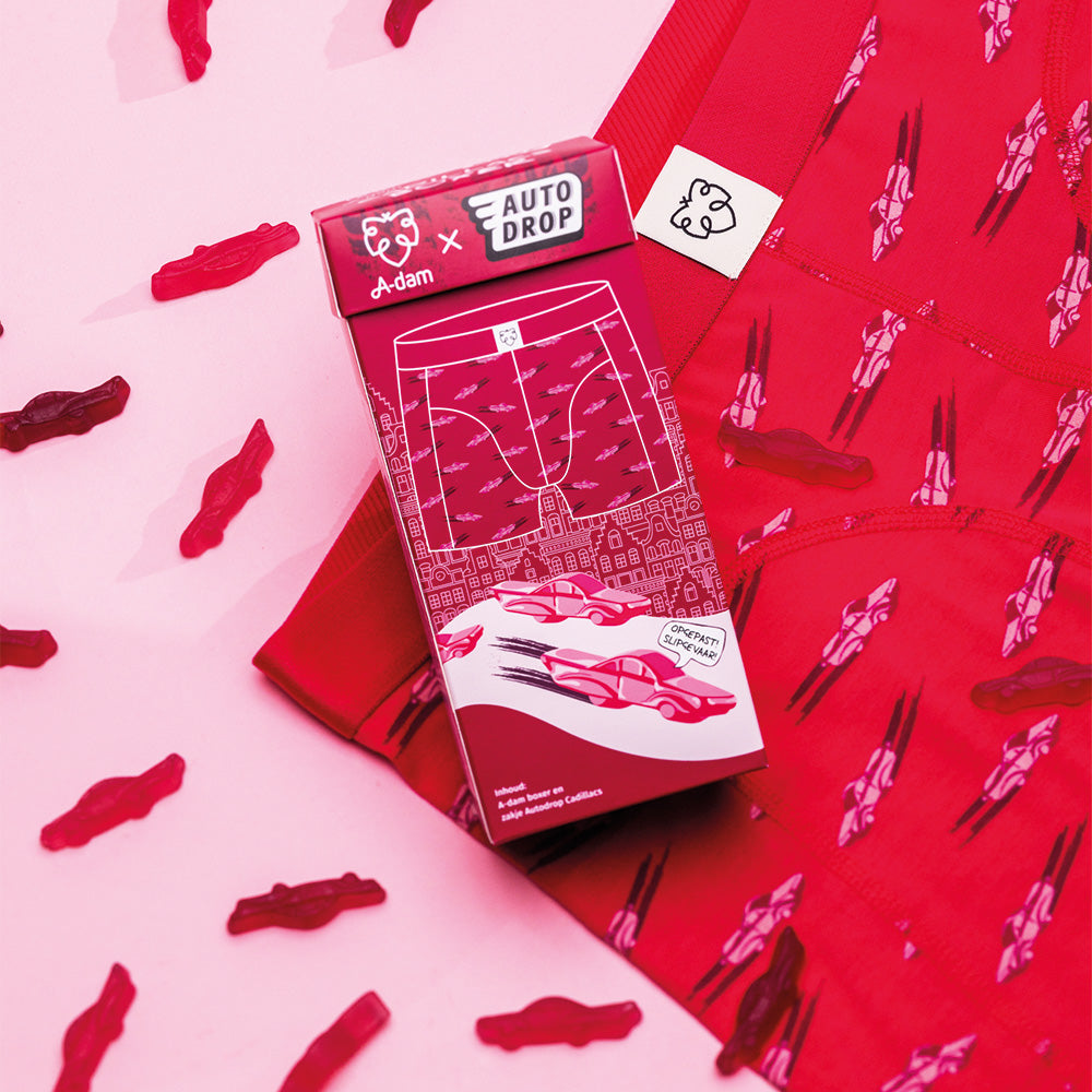 A-dam x Autodrop boxer met snoep en Flipflop doosje